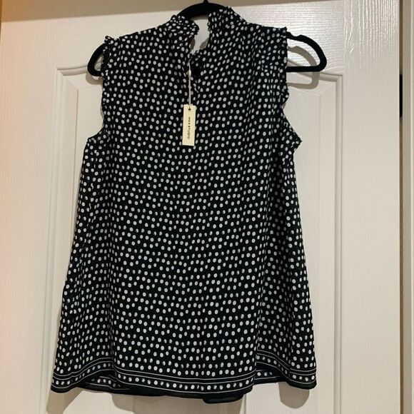 Max Studio | Mock Neck Ruffle Polka Dot Blouse - Picture 2 of 9
